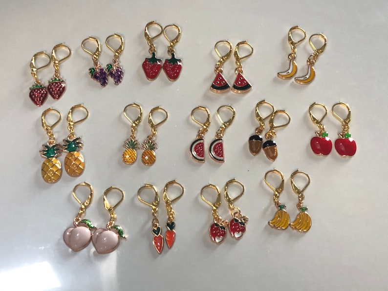 Gold Plated Fruit Huggie Earring Sets Etsy