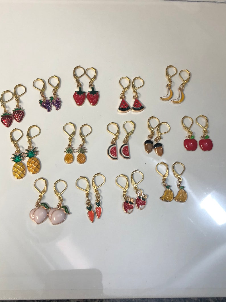 Gold Plated Fruit Huggie Earring Sets Etsy