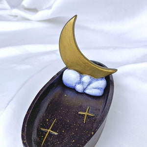 Handmade Moon Clay Jewelry Dish, Clay Aesthetic Moon and Stars Ring Holder, Unique Trinket Holder