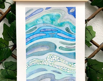 Abstract Sea Original Painting with Wooden Frame