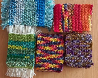 Crochet Mug Rug Pattern, 3 Stitch Designs with Edge Variations, Stash-Buster PDF
