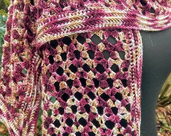 Lacy crochet scarf pattern, Literary Scarf, crochet pattern, crochet scarf, summer scarf, pdf pattern, sock yarn crochet, large scarf