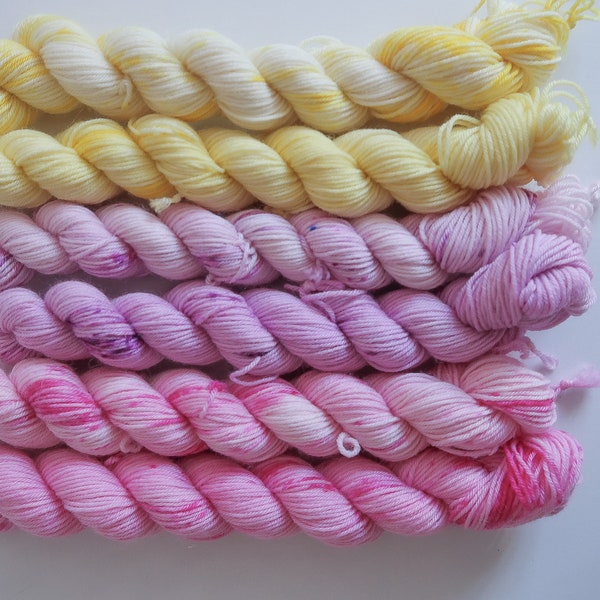 OOAK Minis Bundle Pink, Purple and Yellow Mix Supersock 6x20g // HANDDYED YARN // Ready to Ship