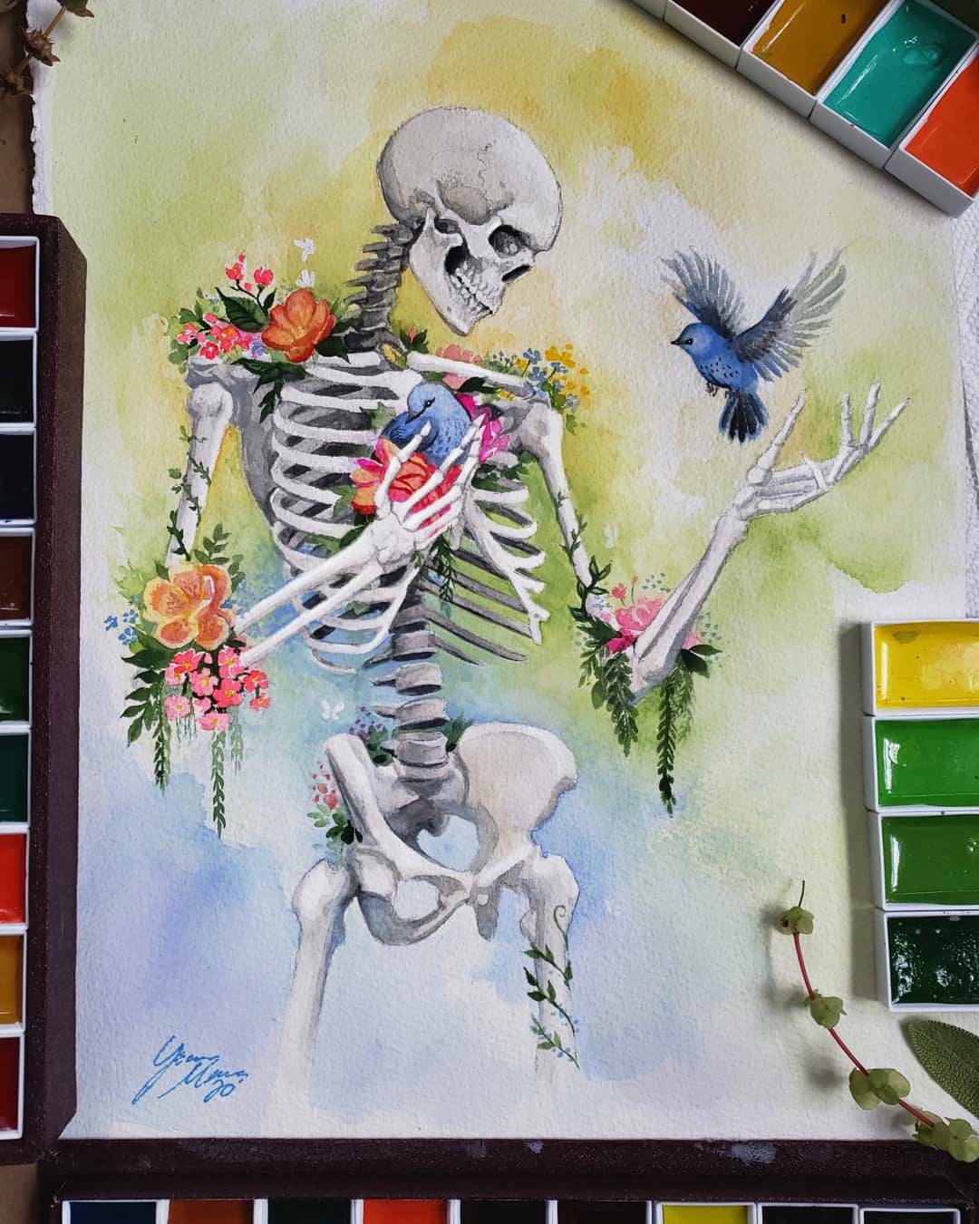 Watercolor Skeleton Print 11x14