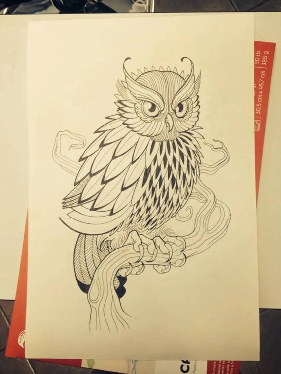 Original Owl Ink Drawing Etsy