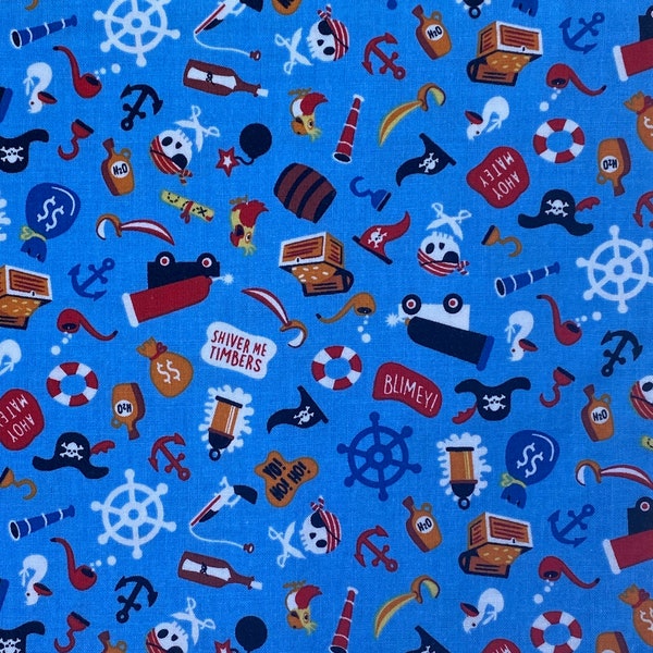 Pirate's life, Shark Fabric, Riley Blake Designs, by Shawn Wallace, Pirate C7353, Scatter Print on Blue,