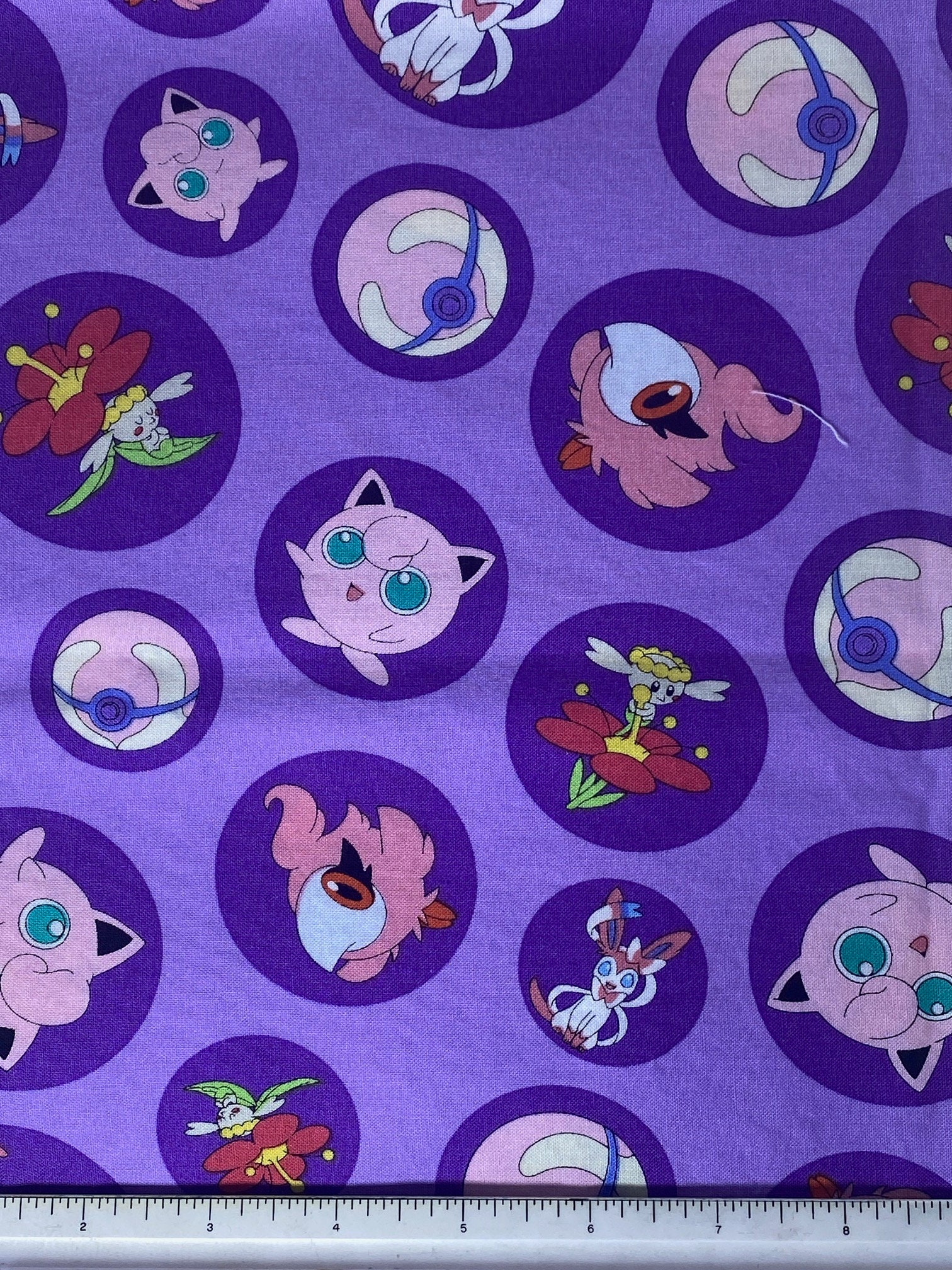 Pokemon Cotton Fabric, Pokemon Characters, Purple Circles, Lavender