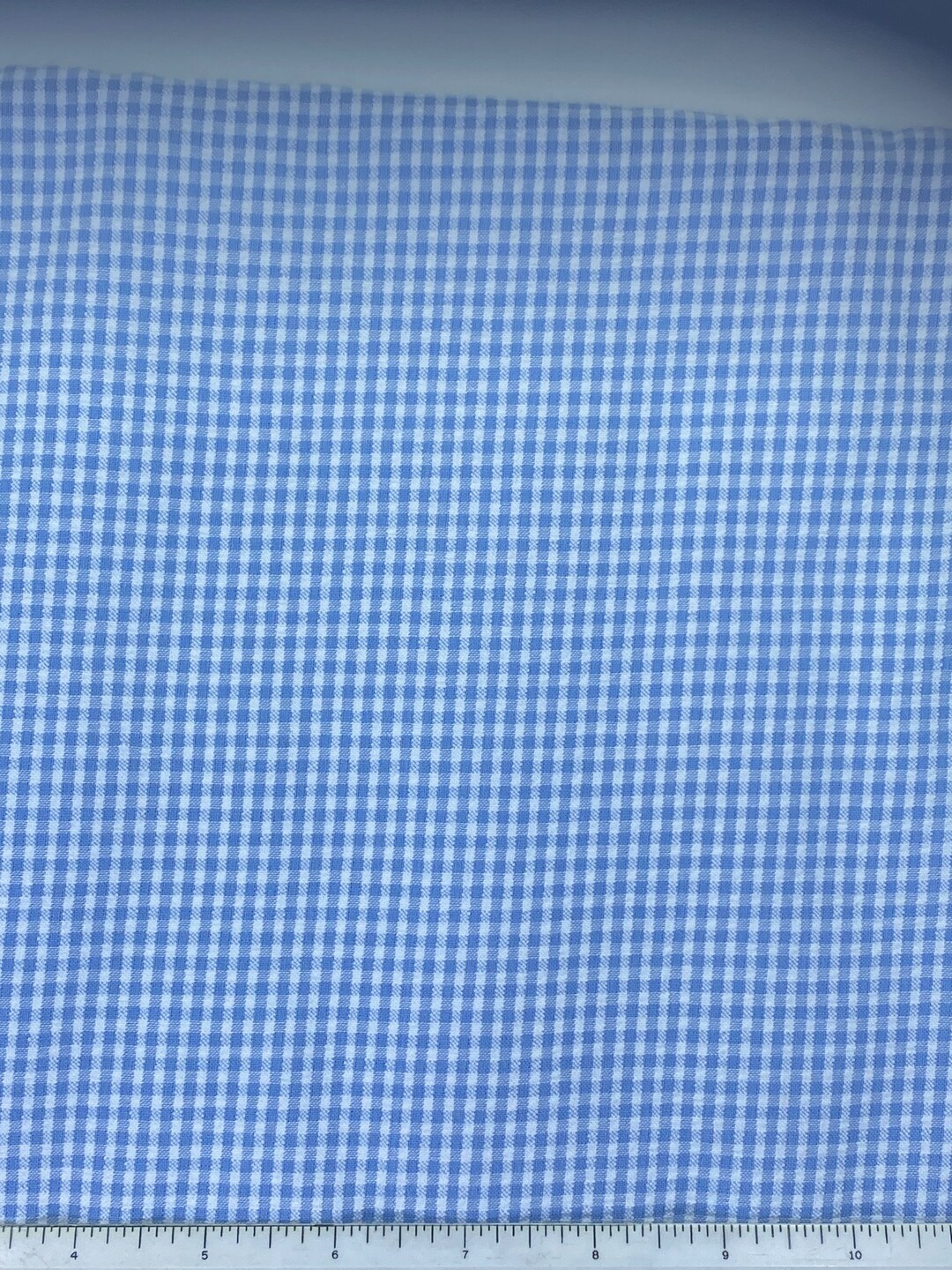 Fabric Vintage, Light Blue Gingham Seersucker, Dan River Made in USA