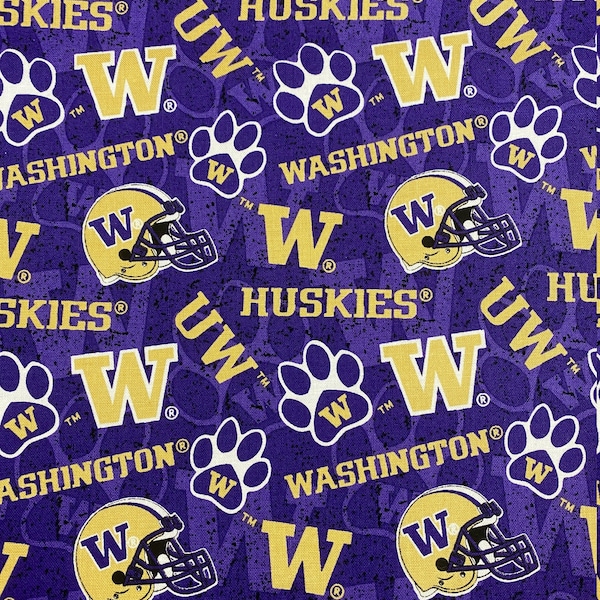 UW Huskies, University of Washington,  Cotton Fabric,  Sykel Licensed Fabric, College Football Team, Purple and Gold