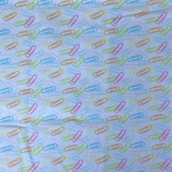 Paperclip fabric, office fabric, office theme quilting, Back to school, home office sewing, Maude Asbury