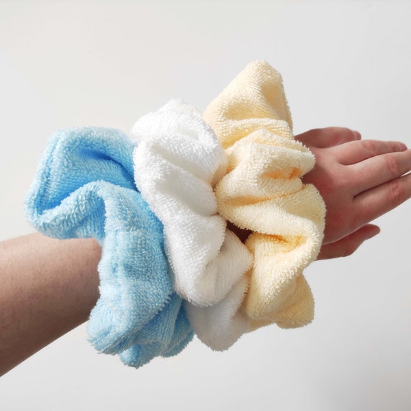 Oversized towel scrunchie for wet hair, soft large terry cloth scrunchie for heatless hair drying