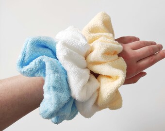 Oversized towel scrunchie for wet hair, soft large terry cloth scrunchie for heatless hair drying