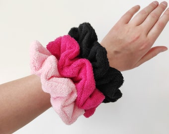 Oversized towel scrunchie for wet hair, soft large cotton terry cloth scrunchy for heatless hair drying, perfect for beach & pool