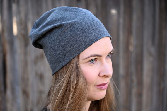 Gray Slouchy Beanie Hat for Man Woman 