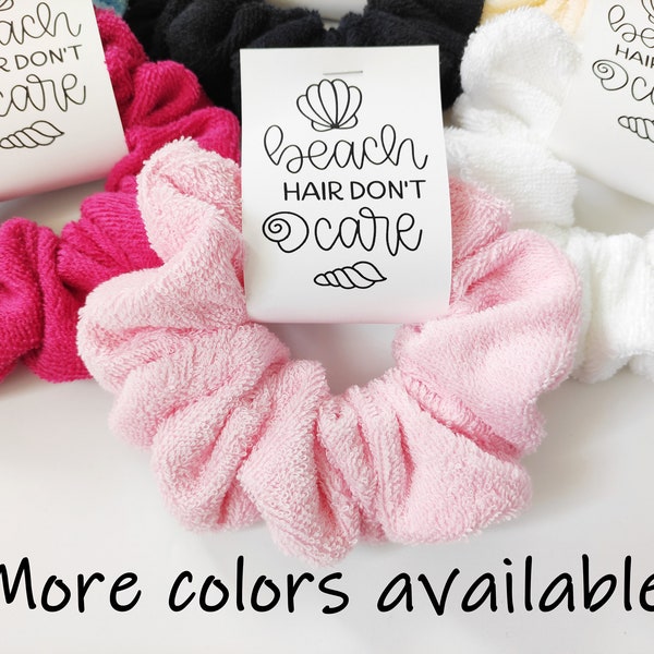 Beach hair don't care bachelorette party favors oversized towel scrunchies, bridal party gifts for bridesmaids and bride, tropical party