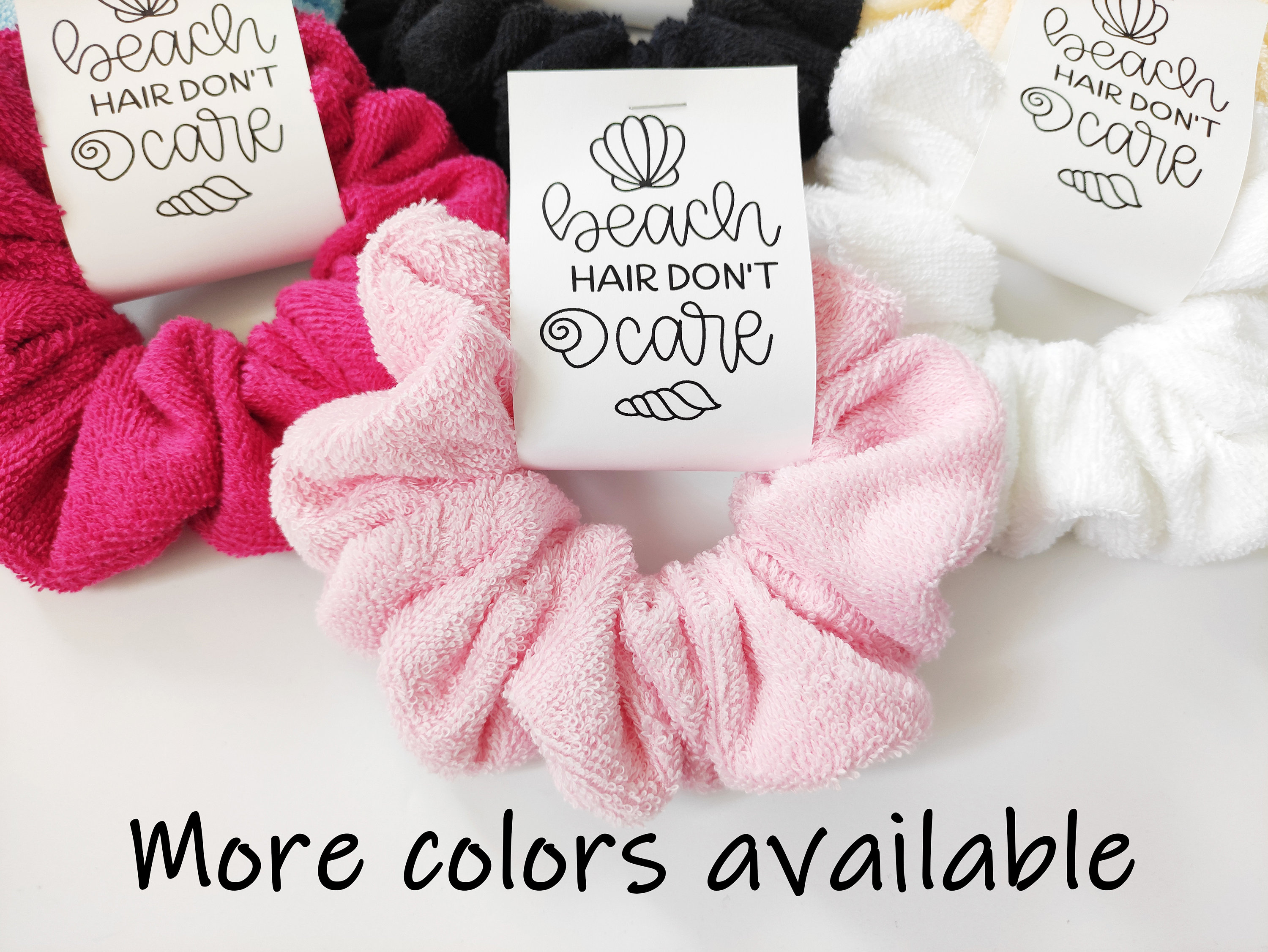 Beach hair don't care bachelorette party favors oversized towel scrunchies, bridal party gifts for bridesmaids and bride, tropical party
