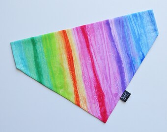 Rainbow dog bandana over the collar, slip on pet neckerchief, LGBTQ pride dog & cat accessory, cute gift for dog