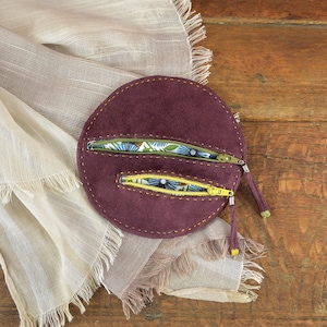 Cartera de Suede Burdeos, Piel vuelta de Imitación de alta calidad y forros de algodón estampado