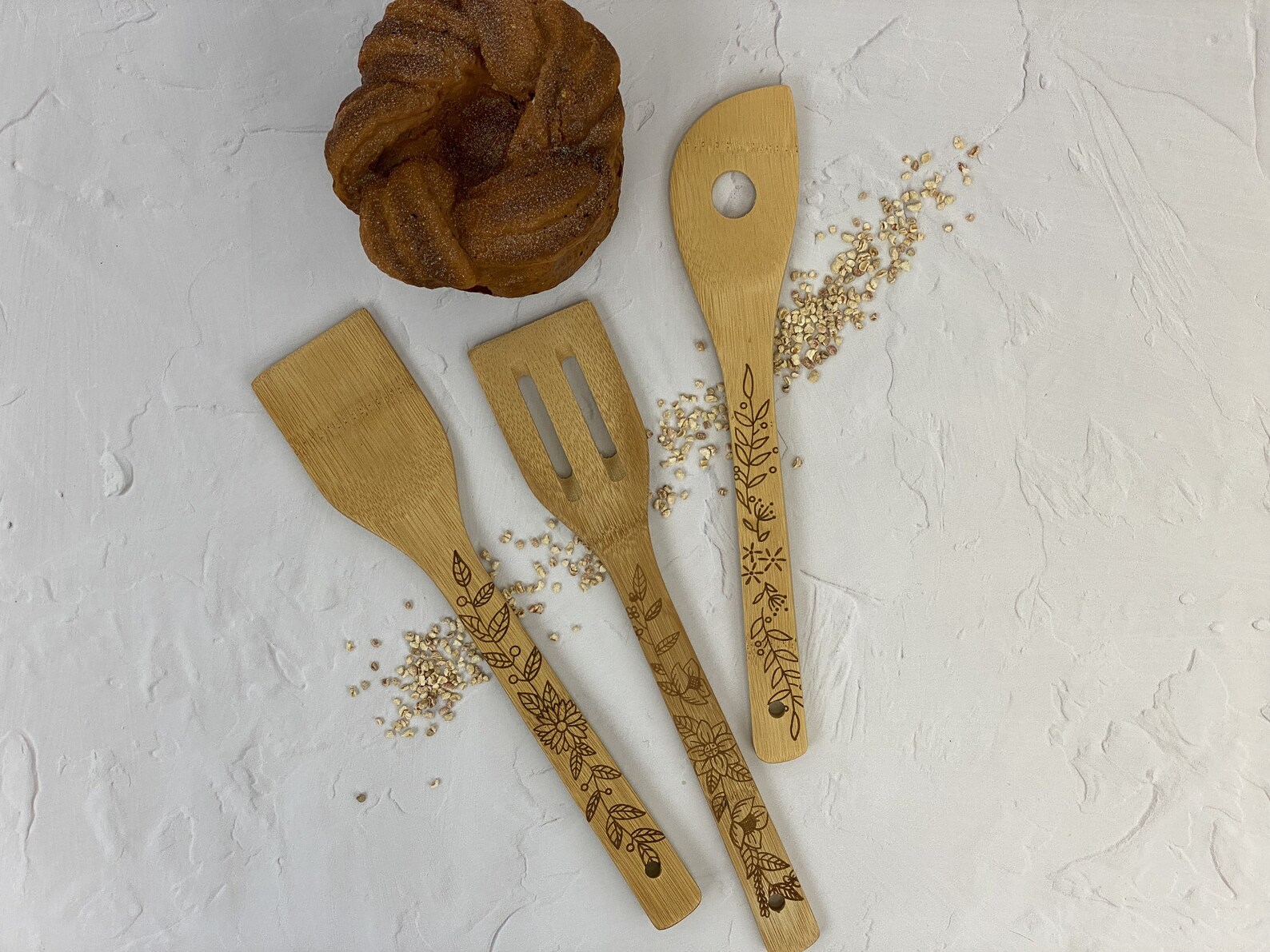 Floral Wooden Utensil Set Holder Decorative Wood Utensil Etsy