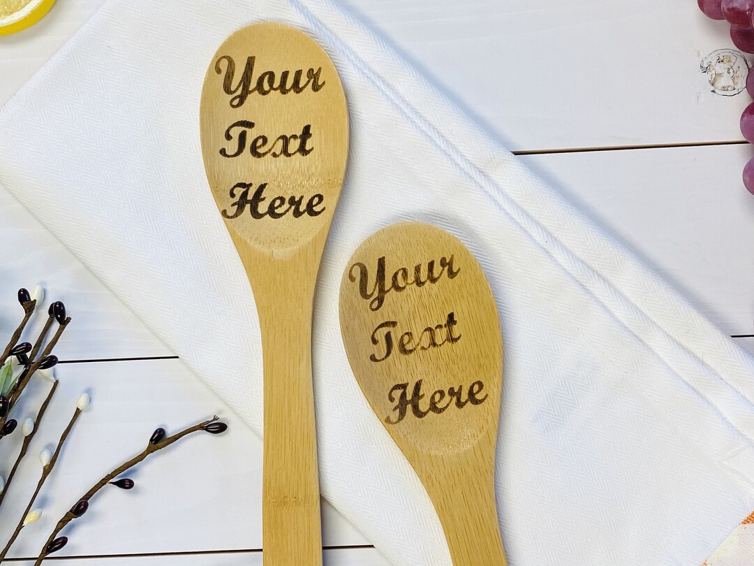 Custom Engraved Bulk Kitchen Spoons - Personalized Text Bamboo Utensils ...