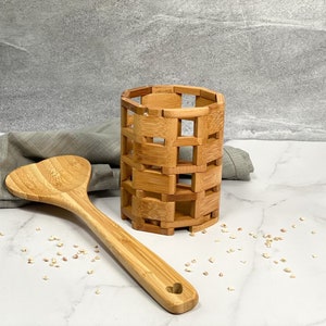 Custom Utensil Holder For Kitchen, Minimalist Bamboo Kitchen Organizer