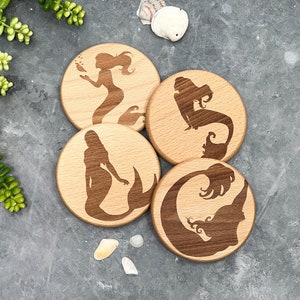Mermaid Engraved Wooden Coasters, Mermaidcore Gift For Her, Mermaid Housewarming Gift