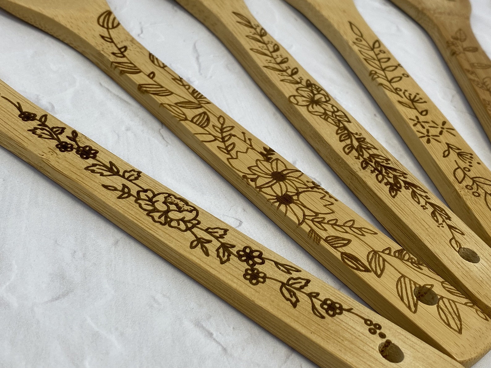 Floral Wooden Utensil Set Holder Decorative Wood Utensil Etsy