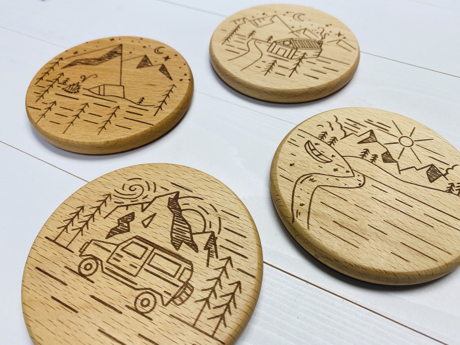 Handmade Wooden Coasters Set of 4 Engraved Coasters Etsy