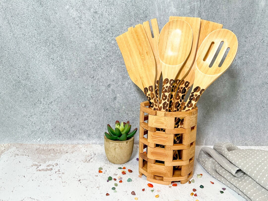 Leopard Kitchen Utensils Custom Engraved Bamboo Utensils Housewarming Gift Etsy