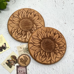 Woodburned Sunflower Piece-floral Pyrography Round Wooden Canvas -   Canada