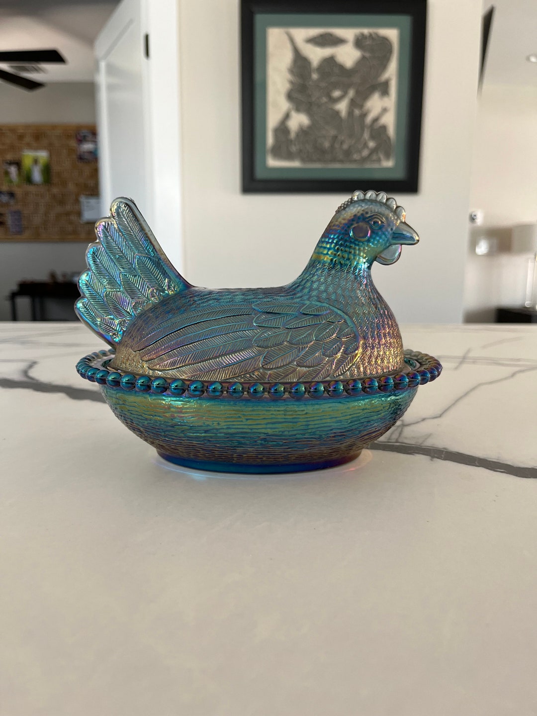 Blue Carnival Glass Hen in Nest Vintage 1950s Dish AS Etsy
