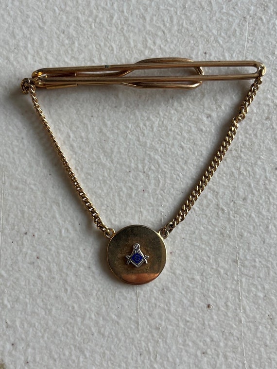 Tie Clip - Vintage Masonic Tie Clip with Chain - … - image 1