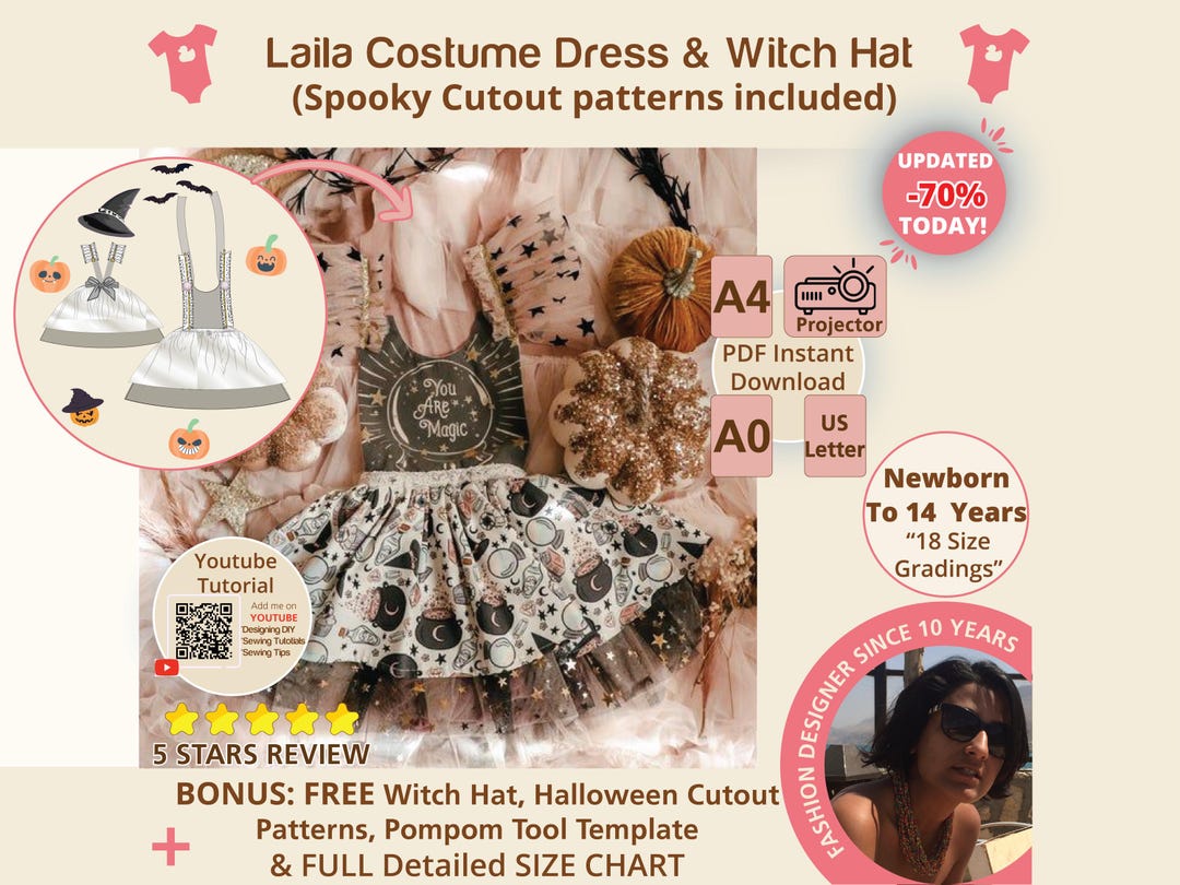 Halloween Costume Dress Whimsical Costume Witch Hat Kids Sewing Pattern
