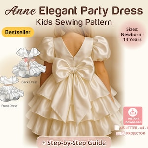 Molde para costura de vestido de festa de aniversário infantil, roupa de batizado para menina, vestido de dama de honra elegante com babados e camadas, vestido de formatura