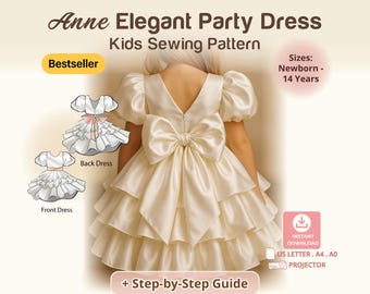 Kids Birthday Party Dress Sewing Pattern Girl Baptism Outfit Christening Gown PDF Elegant Bridesmaid Dress Ruffle Tiered Graduation Dress