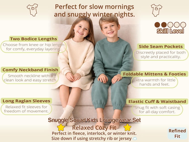 Kids lounge set shown in a sewing pattern bundle with relaxed fit and soft fabric look, designed for comfortable everyday wear and ideal for planning multiple sewing projects for children