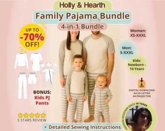 Matching Christmas Family Pajama Sewing Pattern PDF Baby Sleeper Kids Lounge Set Women Men Winter Outfit Beginner Friendly Knit Pattern