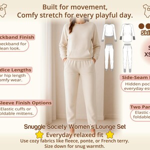 Womens lounge set shown in a neutral tone within a sewing pattern bundle, representing everyday comfort and relaxed fit across the collection, designed for sewists looking for a beginner sewing bundle that enables multiple sewing projects while keeping wardrobe planning clear and manageable