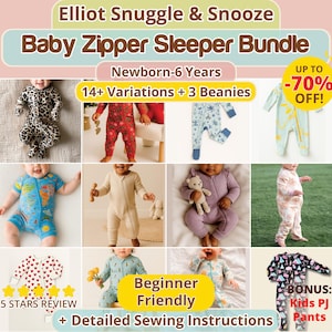 Baby Zipper Sleeper with Zipper Guard Bundle | Foldable Footies, Scratch Mittens Pajama | Romper cuffs | Footed Onesie PDF Sewing