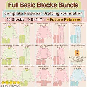 Pacchetto di modelli di cucito PDF per bambini Basic Blocks per progetti invernali ed estivi, compleanni, Natale, servizi fotografici, creazione di modelli completi, taglie NB-14Y