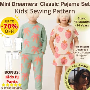 Kids Pajama Pattern PDF Sewing Pattern Short Long Sleeve Shorts Pants Neckband Lounge Set Toddler Kids Sleepwear Easy Sewing PDF