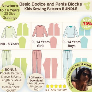 Saving Bundle: Kids Basic Bodice Block with Sleeves and Basic Pants Block with Regular Fit sewing pattern For Kids, Child Sloper DIY