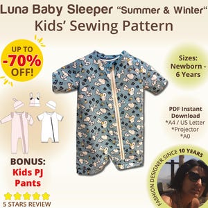 Baby Schlafsack Muster mit Reißverschluss | Neugeborenen Sommer Strampelanzug Schnittmuster | Footless Winter Pyjamas Muster, Strampler für Jungen, Beanies