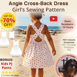 Cross-Back Dress Girls Pinafore PDF Sewing Pattern Girls Summer Dress Pattern Wrap Top Criss Cross Blouse Backless Dress Kids Japanese Apron
