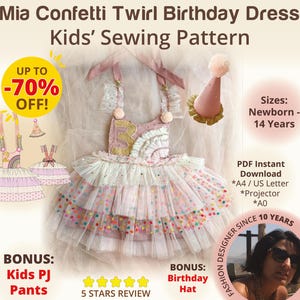 Princess Dress Sewing Pattern, Layered Tulle Ruffles, Birthday Party Dress, Ballet Costume PDF for Toddlers, DIY Fancy Dress for Girls