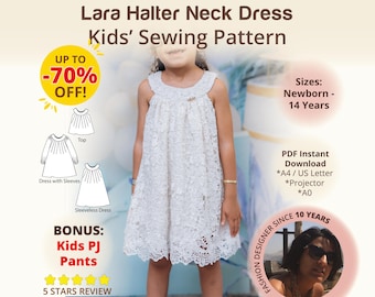 Flower Girl Halter Dress Girls Sewing Pattern Special Occasion Summer Birthday Outfit Pleated Top DIY Wedding Guest Dress Digital Download