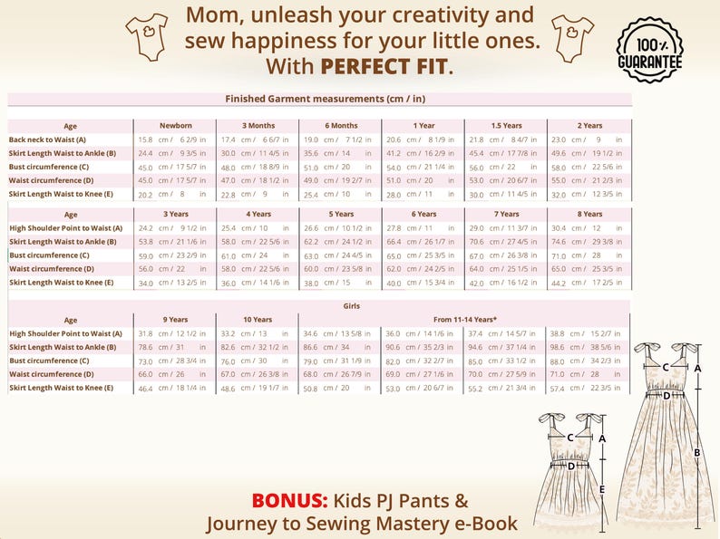 Achieve the perfect Fit. Get the perfect fit for kid clothing using our Finished Garment and Ease Allowance tables and FREE Full Detailed Size Chart. Visit our YouTube channel for extra guidance. Your child  style, their perfect fit.