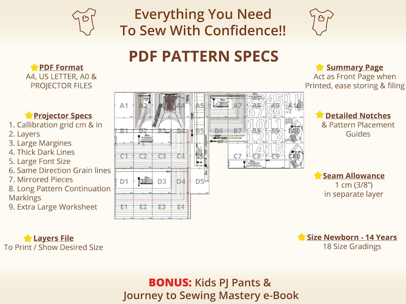 Everything you need to sew with confidence is included in this PDF kids dress sewing pattern. With projector, A4, A0, and US letter formats, this birthday party dress pattern is easy to print at home or use with a projector. Detailed seam allowances, step-by-step guides, and cutting layouts ensure you’ll create a professional finish every time for girls’ dresses newborn to teen.