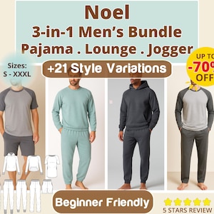 Men Pajamas PDF Sewing Pattern Pajama Pants Jogger Lounge Set Men Sleepwear Top Bottom Sewing Pattern  Jogger Pants and Classic Sleepwear
