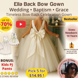 Flower Girl Dress Sewing Pattern, Back Bow Toddler Gown, DIY Baptism Dress, Birthday Dress, Graduation Dress PDF, Easter Christening Dress